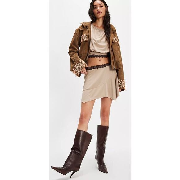 Free People Mundet Mini Skirt Set Stone Color Boho Chic Feminine Sz XL NWT